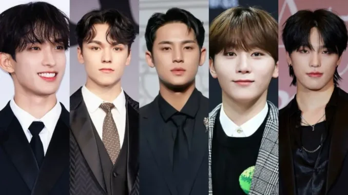 Les membres DK, Mingyu, Seungkwan, Vernon et Dino de SEVENTEEN avant leur enrôlement militaire
