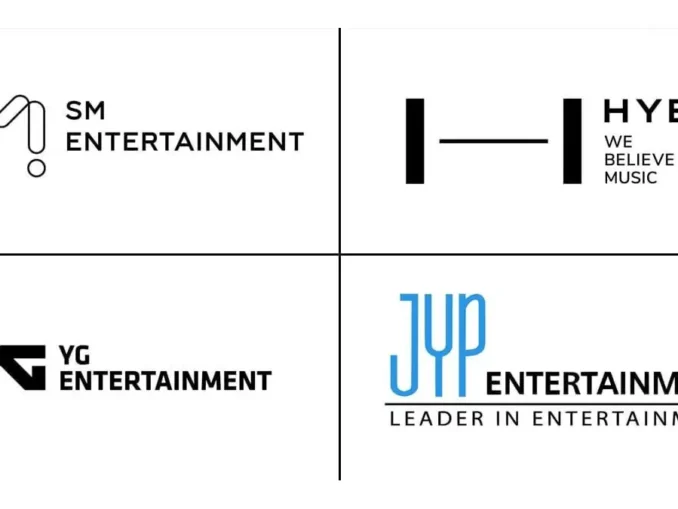 Logos de HYBE, SM, JYP et YG pour l'annonce du FANOMENON 2027
